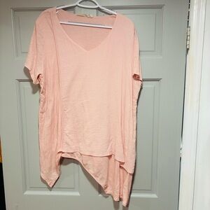 Soft Surroundings Women Top Size 1X V-Neck Asymmetrical Short Sleeves Relaxed‎